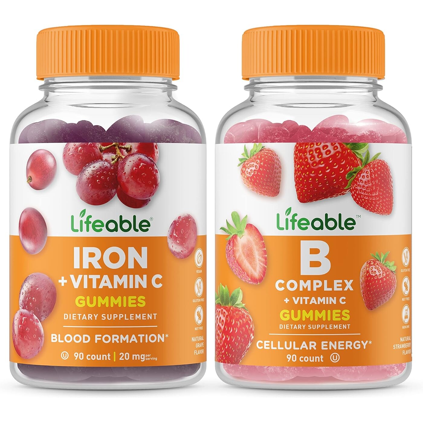 

Набор витаминов Lifeable Iron With Vitamin C + B Complex, 2 предмета, 90 таблеток