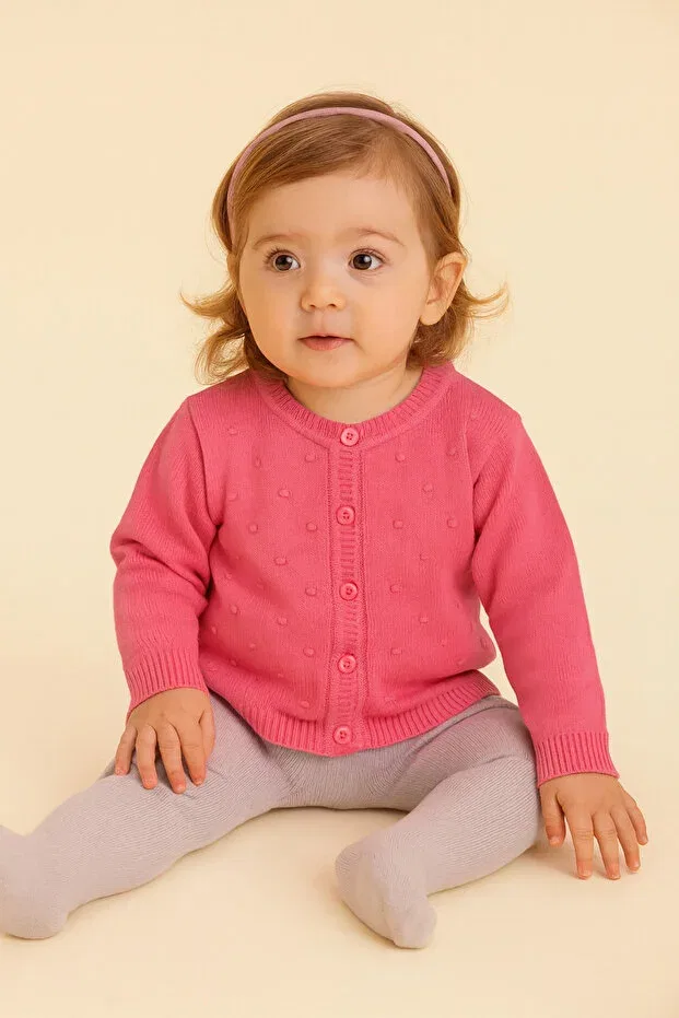 Детский кардиган для девочек хлопковый Pompom Cardigan Minora, Fuchsia