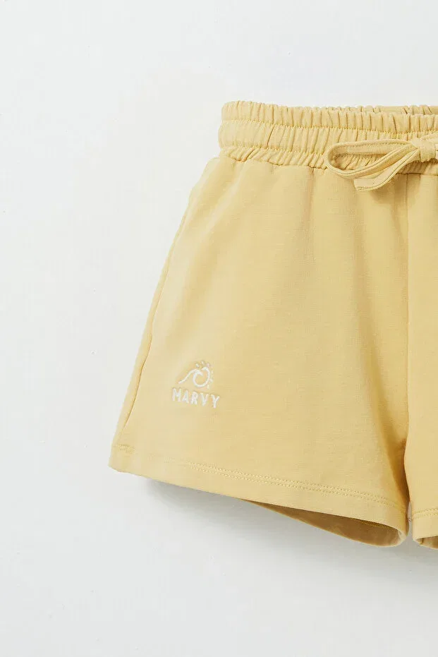 Детские шорты для девочек с вышивкой Marvy, Yellow — фото 2