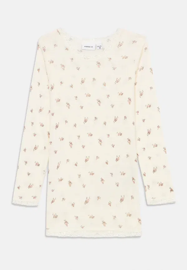 Свитер шерстяной с цветочным принтом Long sleeved merino wool Name It, Snow White, белый — фото 3