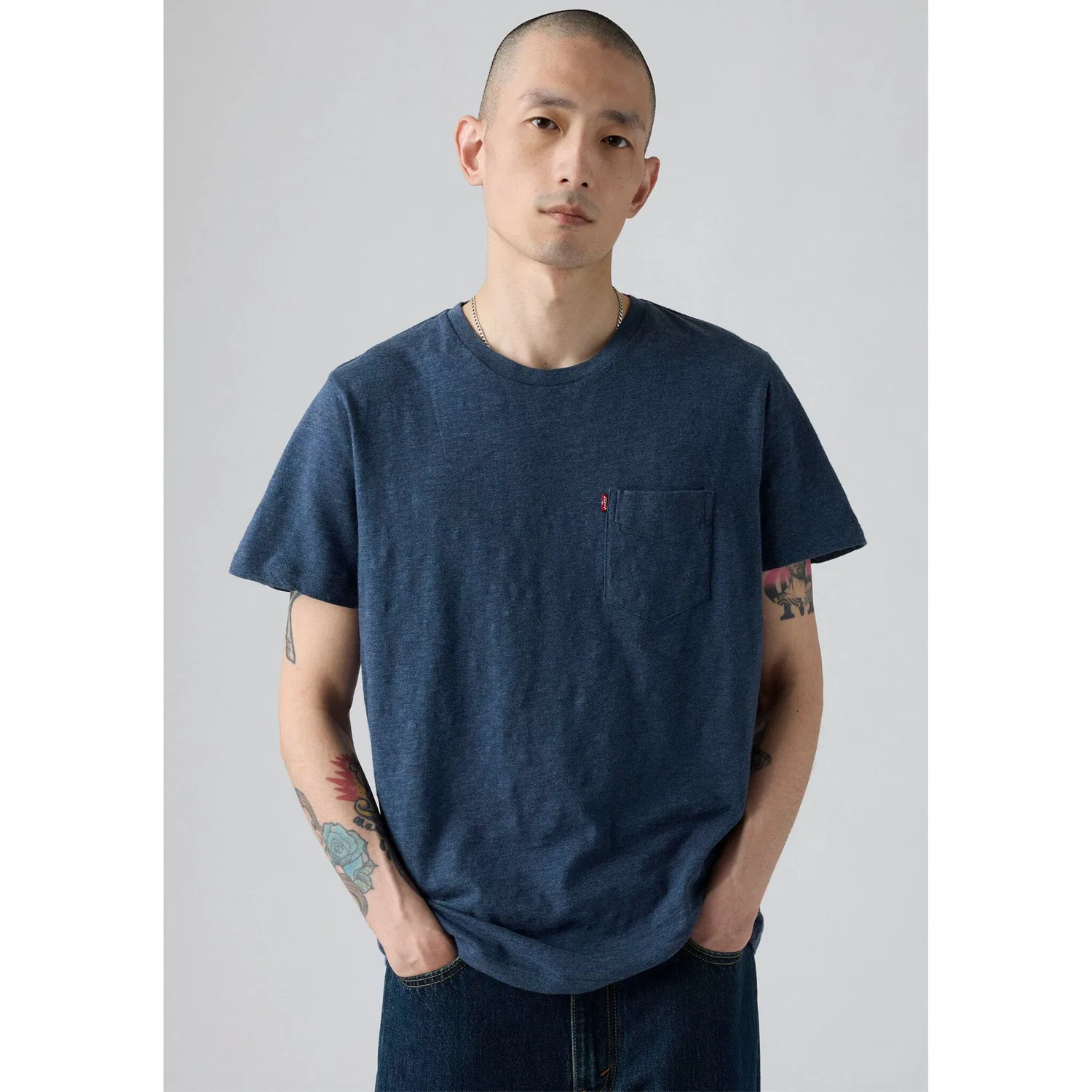 Мужская классическая футболка с нагрудным карманом Levi's, Dress Blues Heather Slub Jersey — фото 2