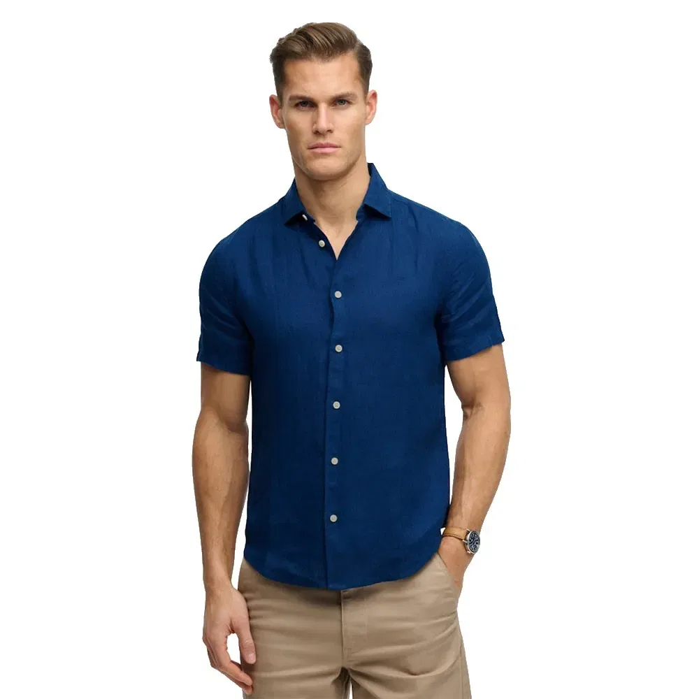 Рубашка с коротким рукавом Riviera Linen Superdry, синий