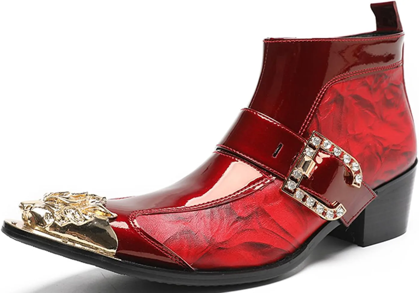 

Ботинки-челси Santimon Mens, повседневные, для вечеринок, диско, вестерн, с металлическим заостренным носком, кожаные, с молнией, ботильоны, для певцов, бальных танцев, свадьбы, выпускного, смокинга, ковбойские ботинки, красный