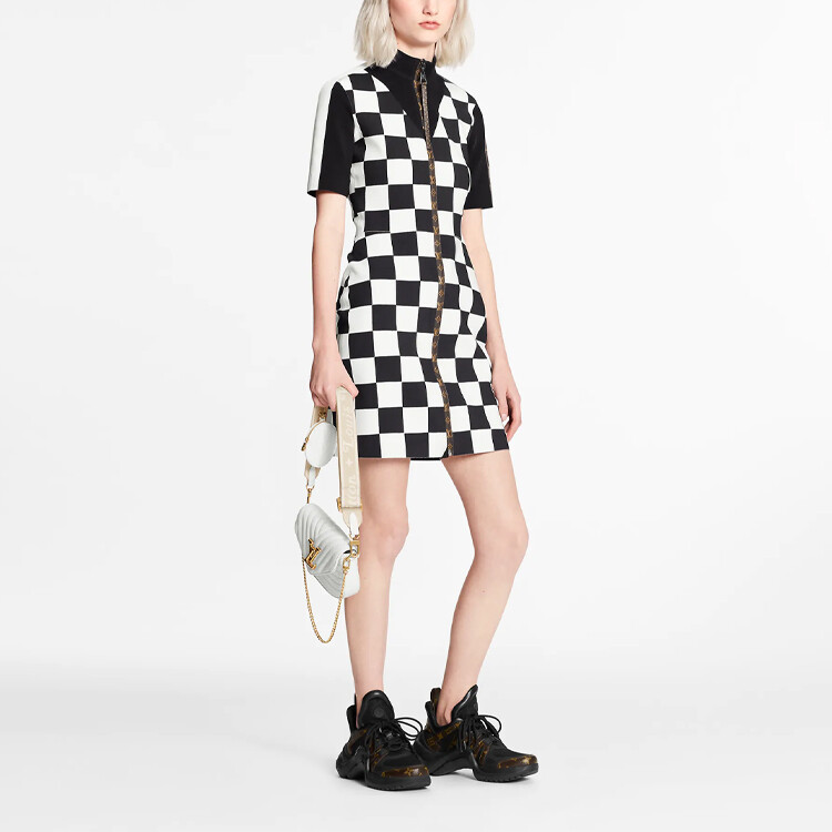 Платье женское Louis Vuitton в клетку, белый / черный — фото 2