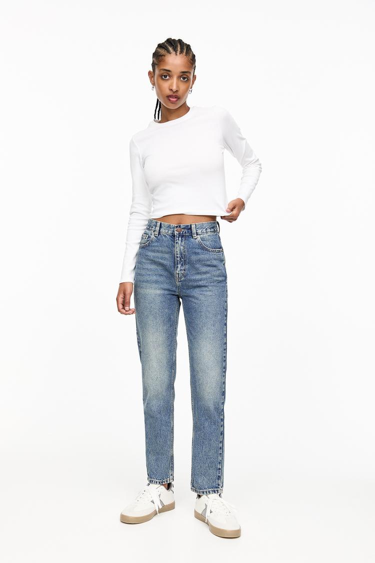 

Джинсы mom с высокой талией Pull And Bear, синий