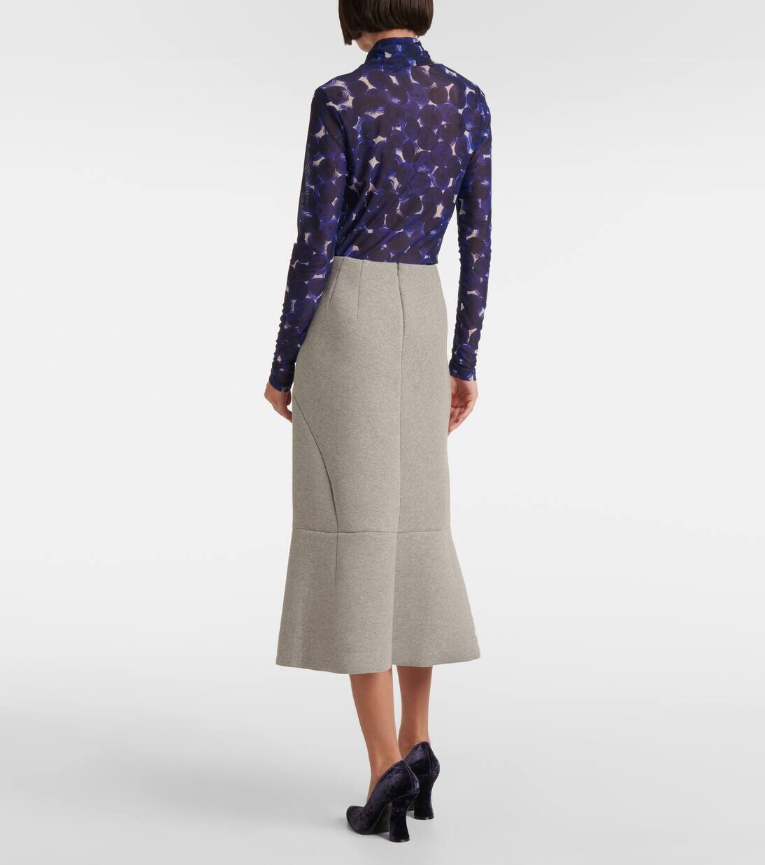 Юбка миди из хлопковой смеси Dries Van Noten, серый меланж — фото 3
