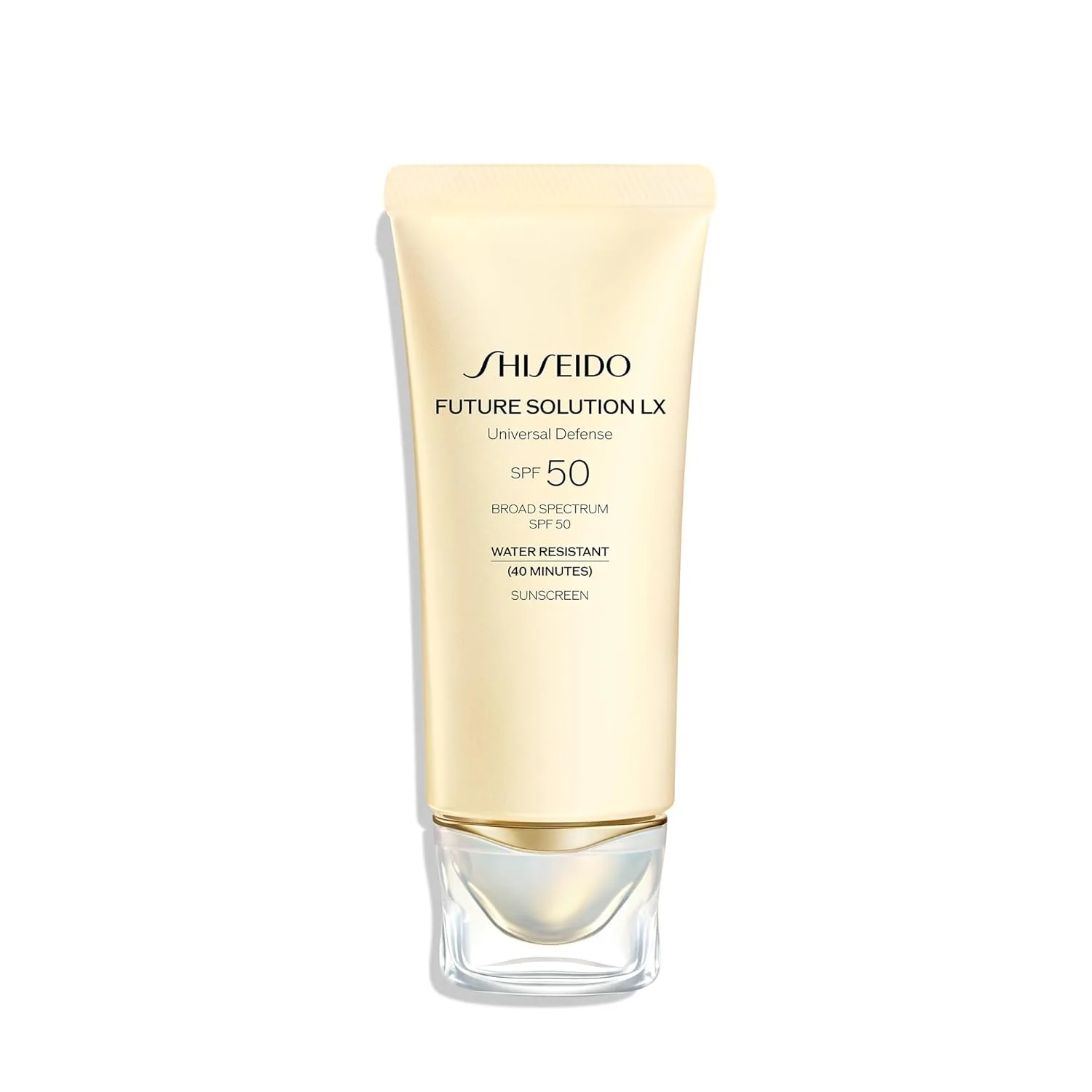 Shiseido Future Solution LX Universal Defense SPF 50 - Антивозрастной увлажняющий солнцезащитный крем для лица - Придает коже сияние и увлажнение - Нежирный и некомедогенный - 50 мл