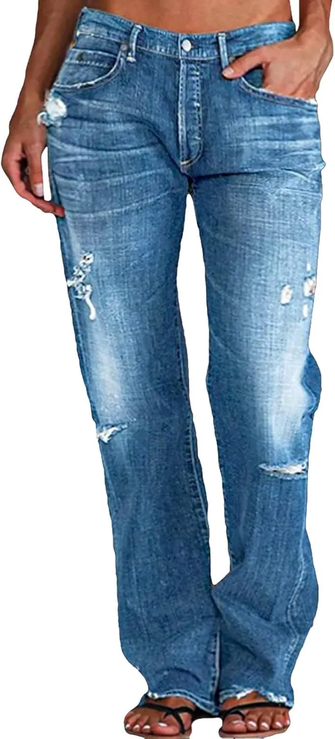 

Женские джинсы прямого кроя с застежкой на пуговицах, низкой посадкой и потертостями, plus size CAOQAO