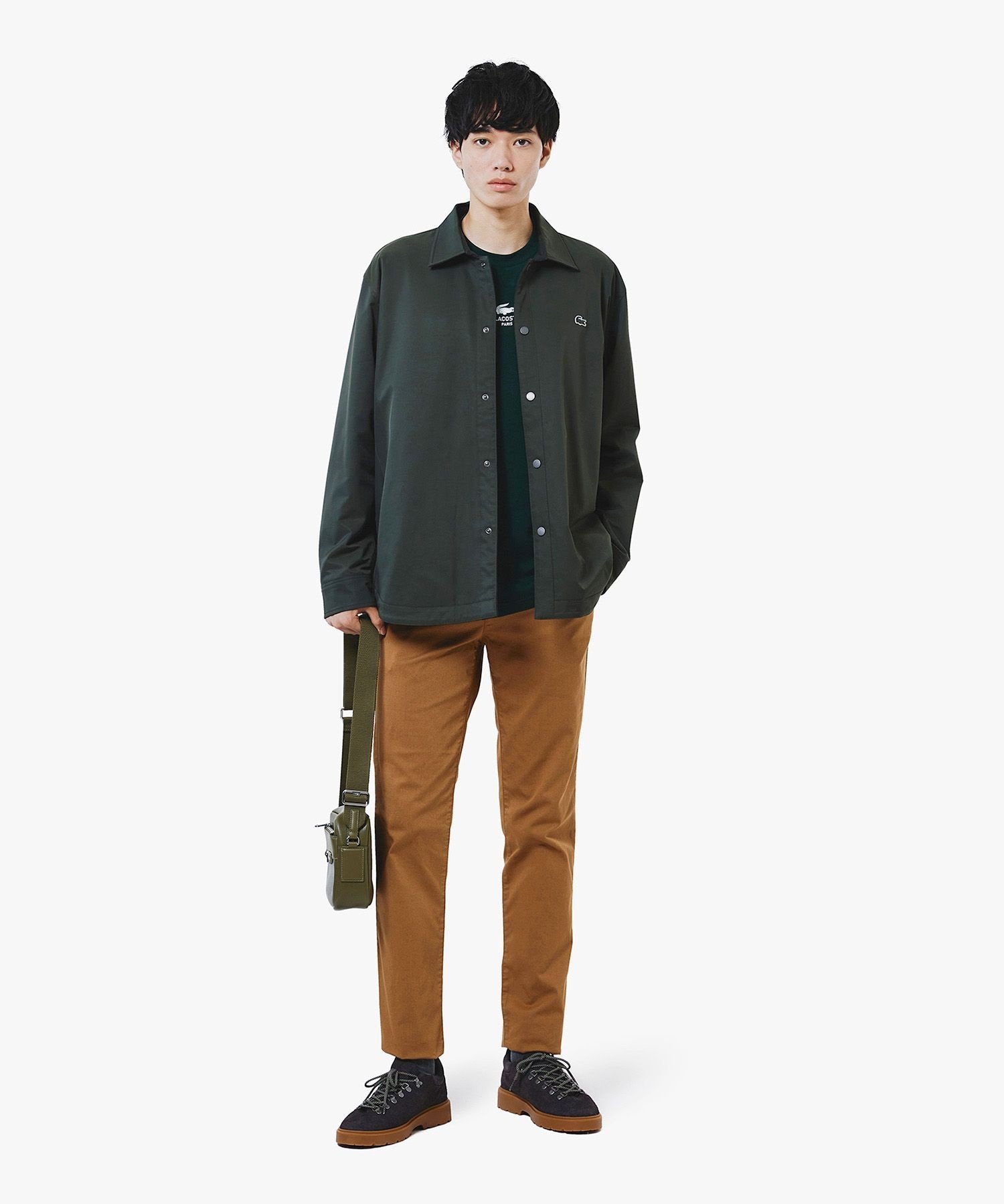 Однотонная двусторонняя рубашка в клетку «буффало» (верхняя одежда) LACOSTE, Charcoal Gray — фото 4