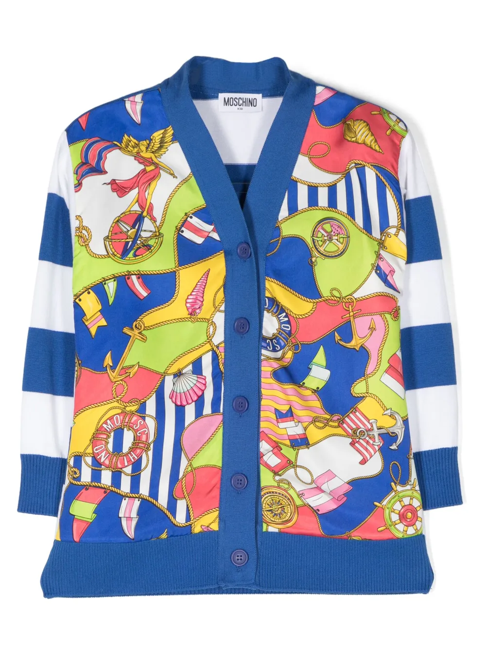 

Полосатый кардиган с принтом Moschino Kids, синий