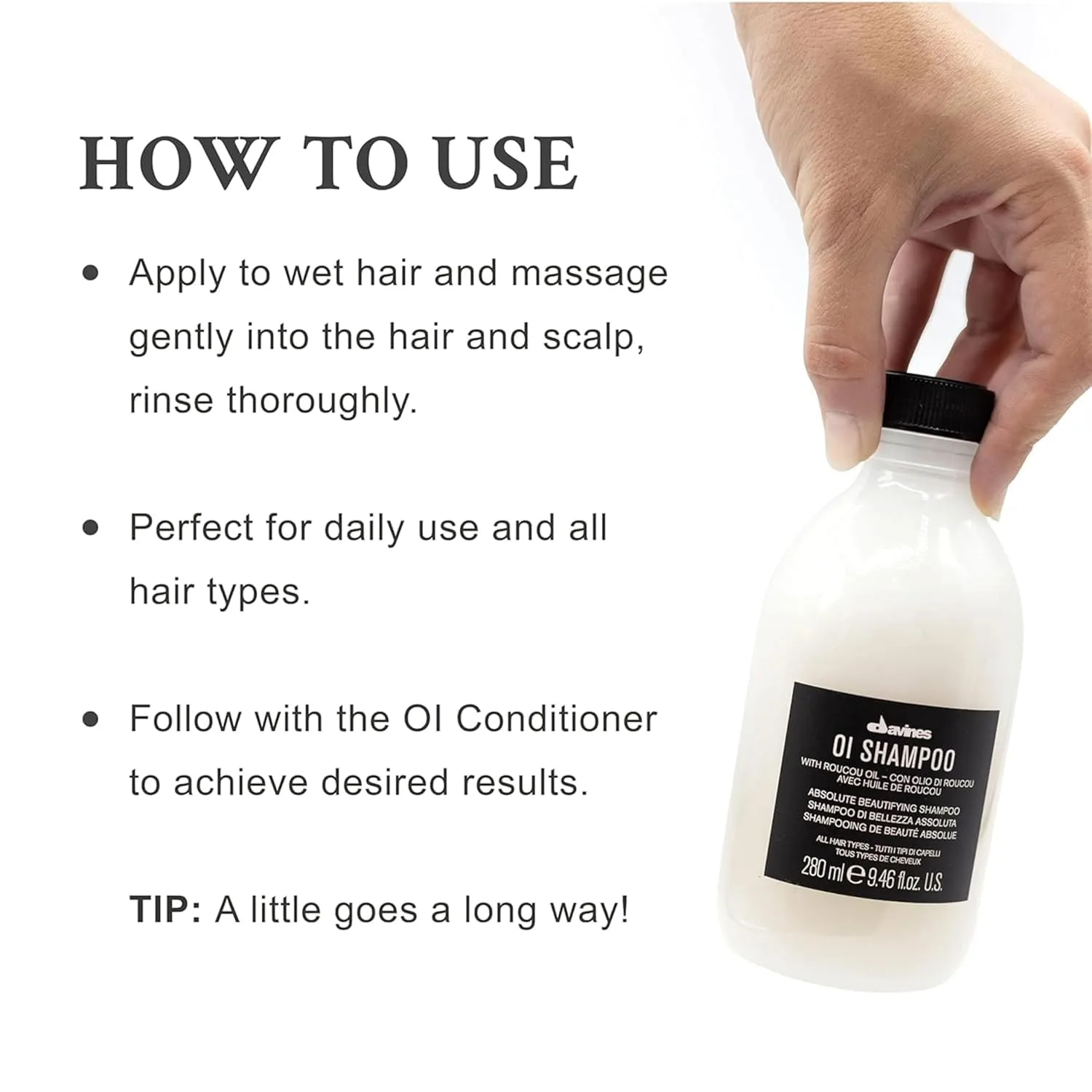 Шампунь Davines OI | Питательный шампунь для всех типов волос | Блеск, объем и шелковистая гладкость волос каждый день Набор из 2 штук — фото 3