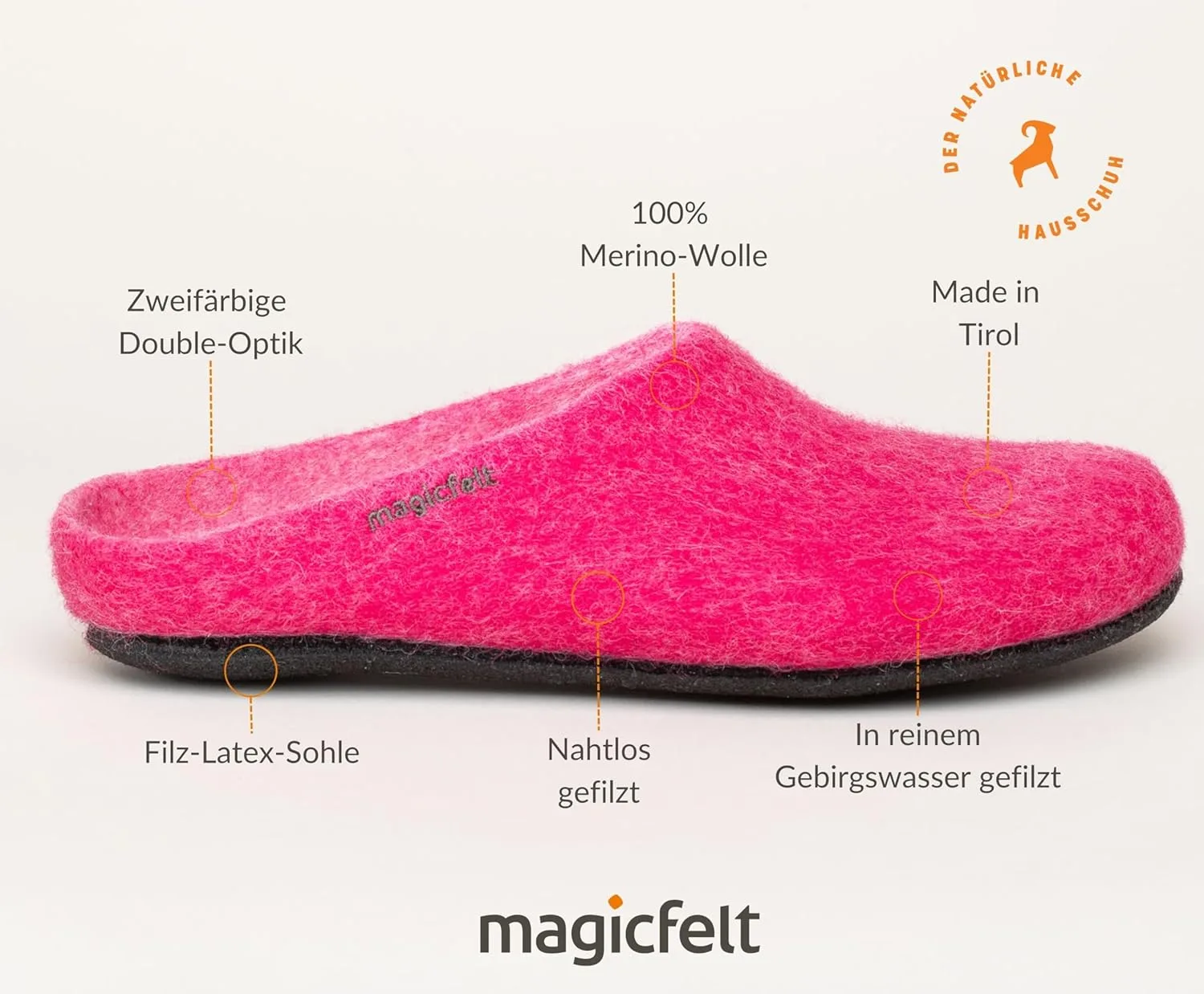 Тапочки MagicFelt AN 709 из чистой натуральной шерсти для мужчин и женщин - нескользящие и анатомической формы, розовый — фото 3