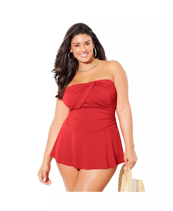 

Женский купальник-бандо с юбкой-рюшами Swimsuits for All, оранжевый
