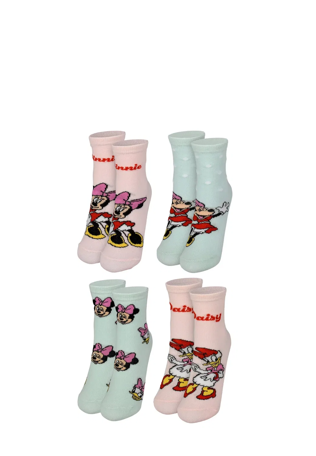 4Er pack minnie mouse daisy duck socken sneaker söckchen - socks Disney, Rosa Grün