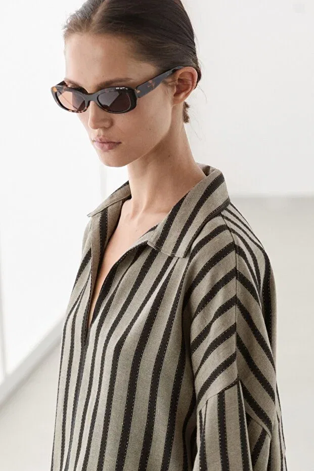 Женская рубашка оверсайз с принтом Massimo Dutti, Sand — фото 3