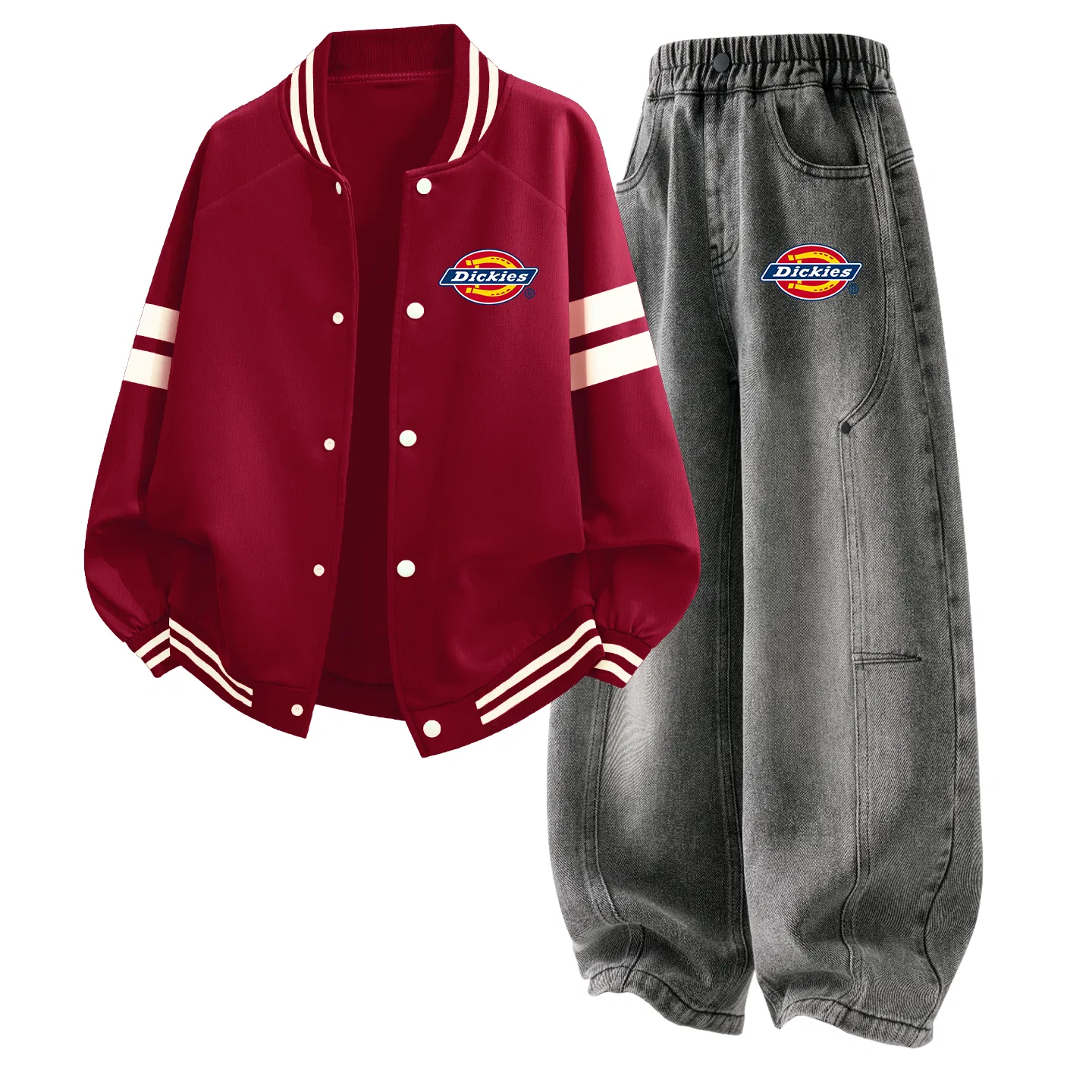 Детский комплект для девочек с принтом Dickies, Burgundy/Silicone Standard K Gray Black