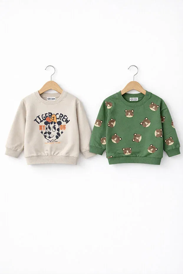 Детские свитшот для мальчиков с принтом Hello Baby, Beige - Green