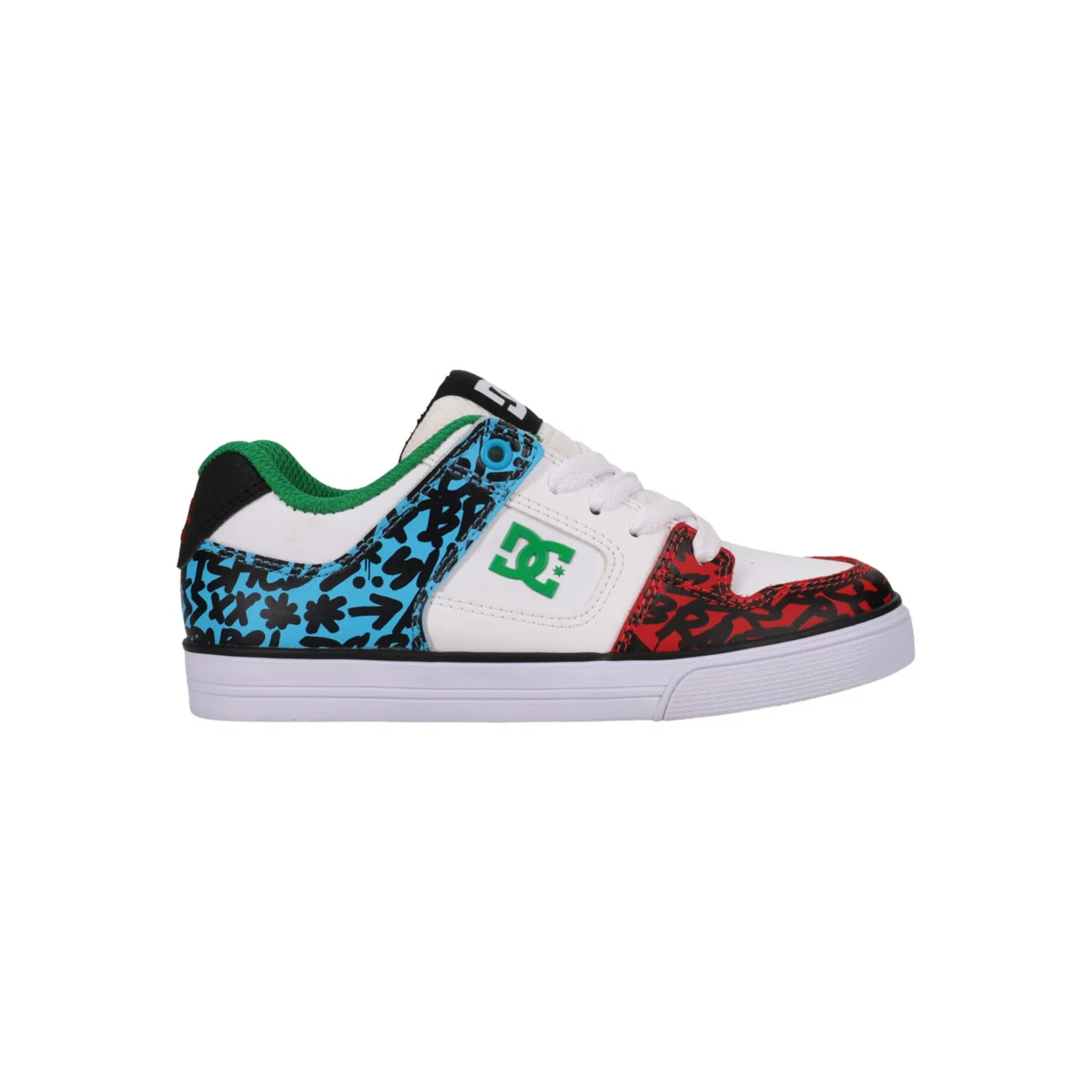 Детские кожаные кроссовки с подушкой Pill-Pattern DC Shoes, White/Blue/Red — фото 2
