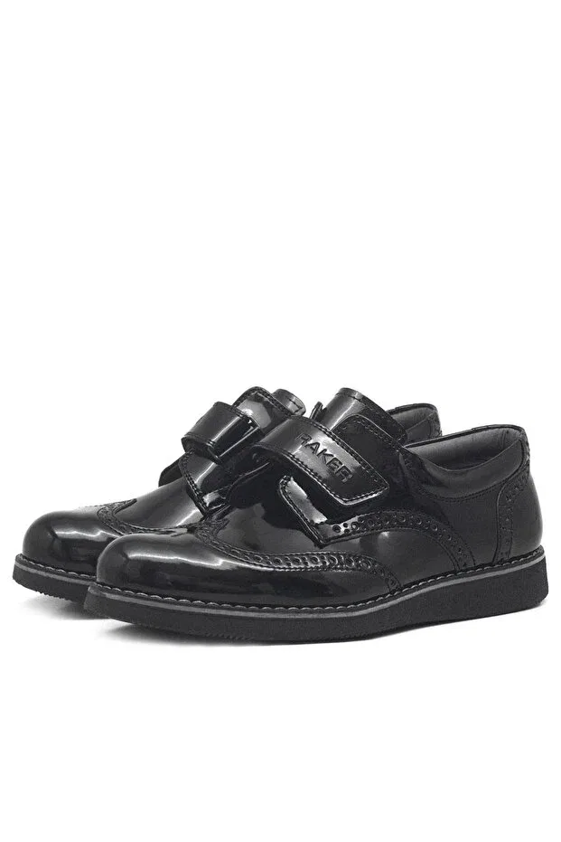 Мальчиковые классические туфли из искусственной кожи Hidra black patent leather velcro boys' classic shoes Rakerplus, Черный — фото 3