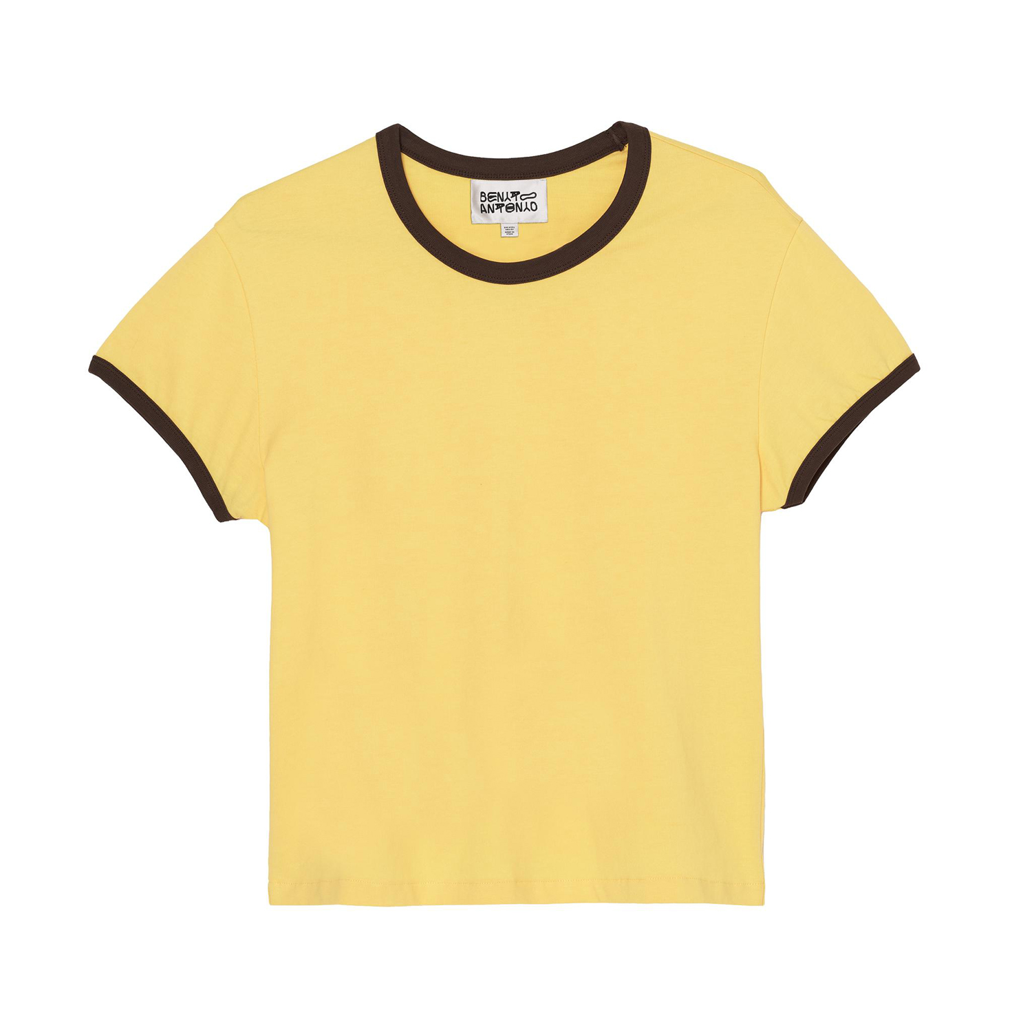 Футболка Zara Benito Antonio Collection Slim Cropped Rib Contrast, желтый — фото 3