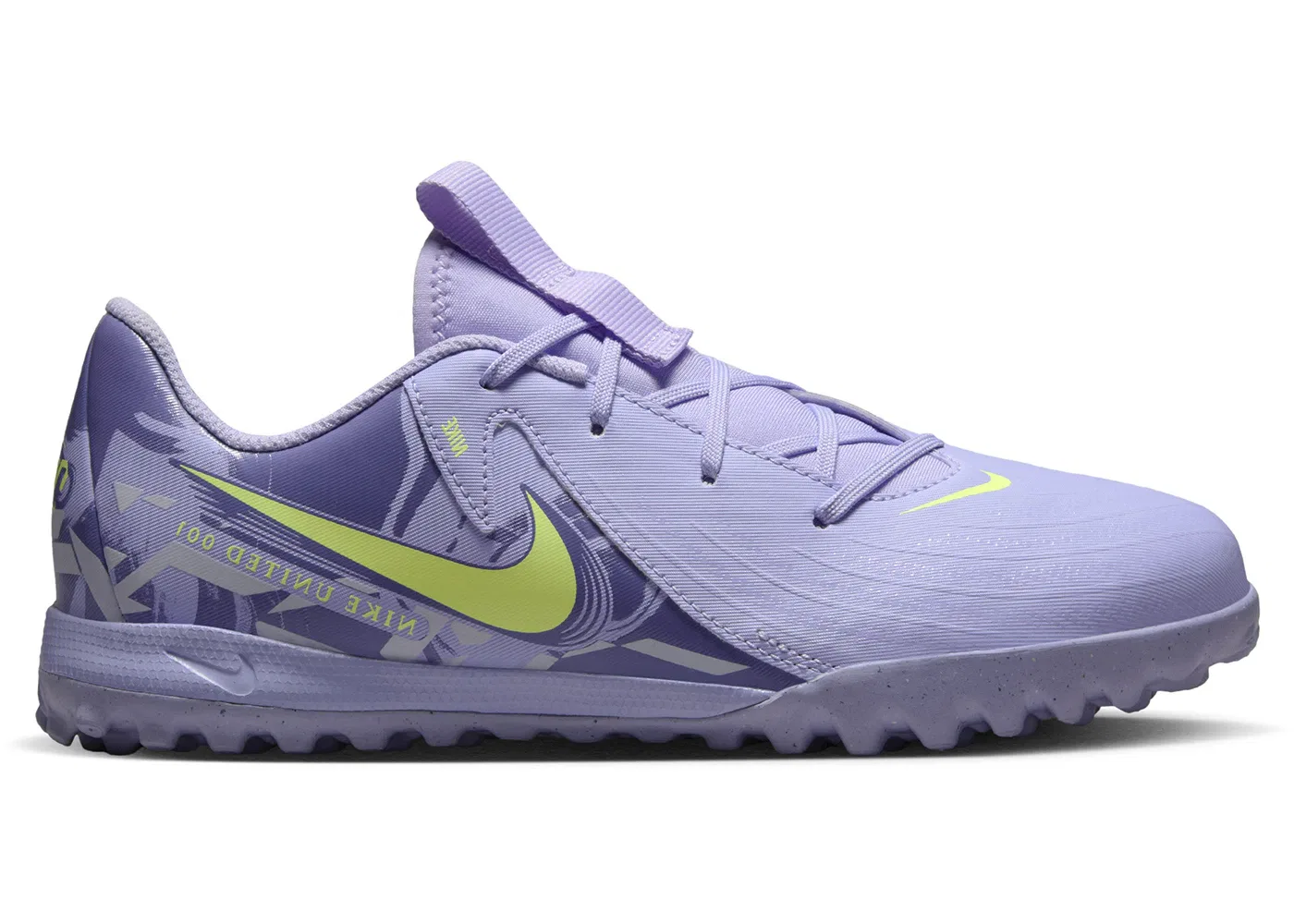 Детские бутсы для футбола с грунтозацепами Nike Phantom GX 2 Academy TF, Purple Agate/Barely Volt