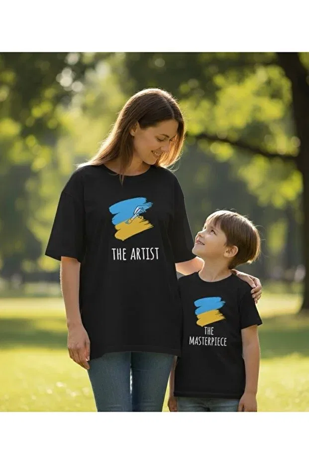 Детская футболка с принтом Art Artist Printed Mother,Children Combination Tiny And Co, Black