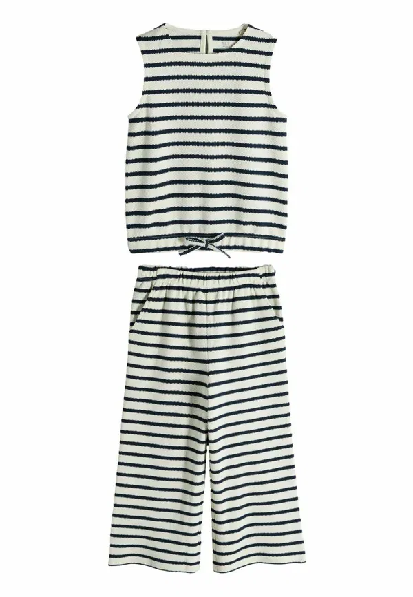 Комплект брюк и топа из хлопка The Set, ecru темно-синий stripe