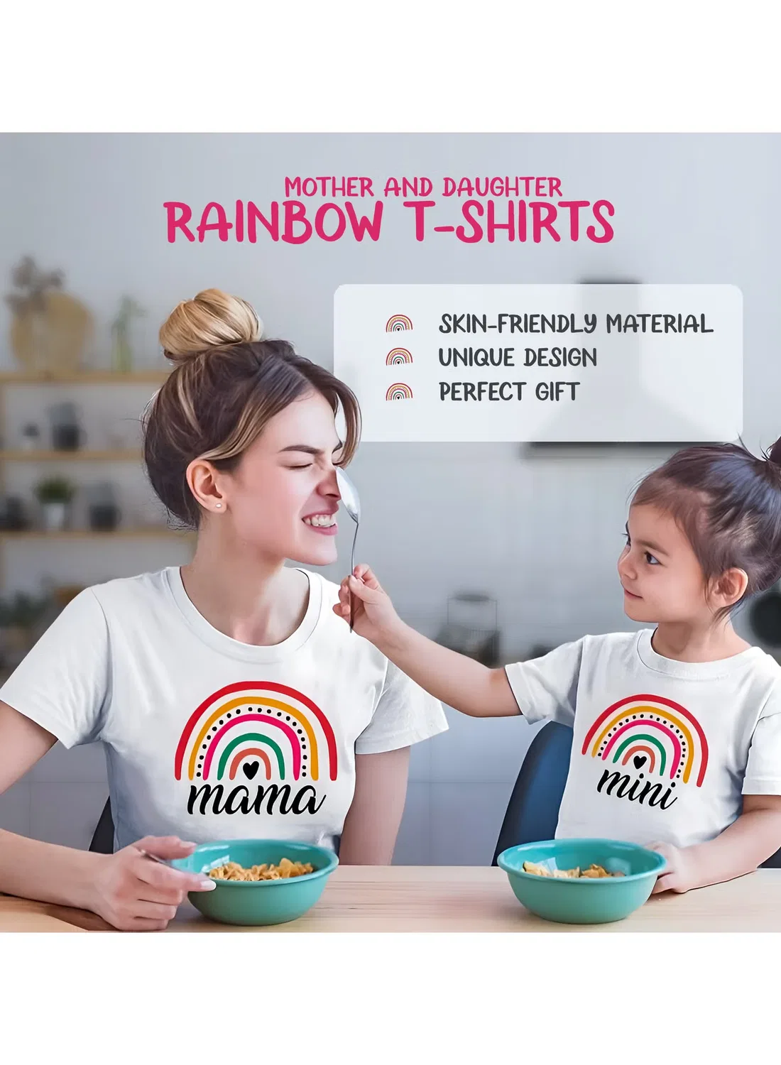 Комплект футболок с принтом радуги Matching Family Outfits, белый — фото 2
