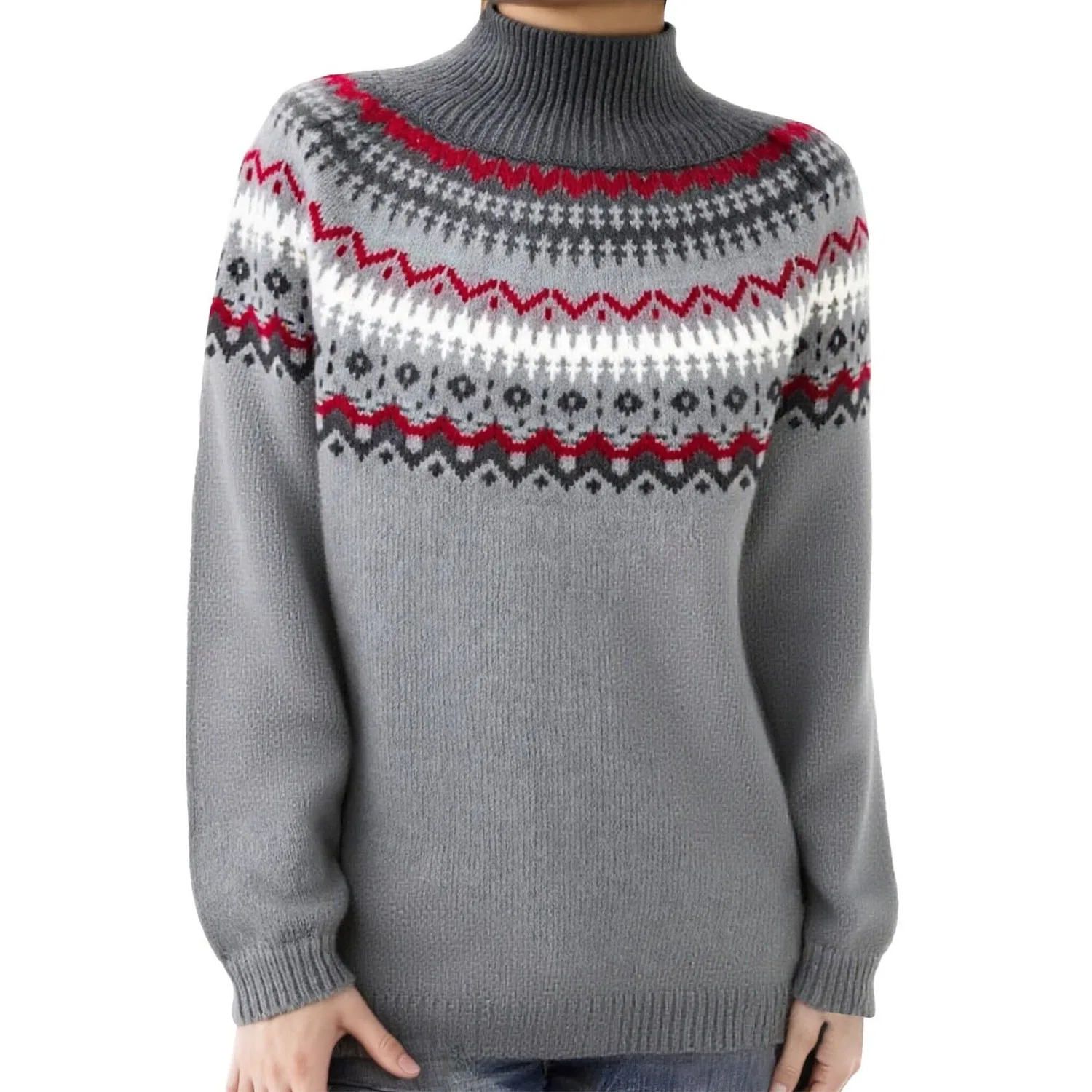 Женский свитер с высоким воротником Fairisle Norwegian, оверсайз, Grey