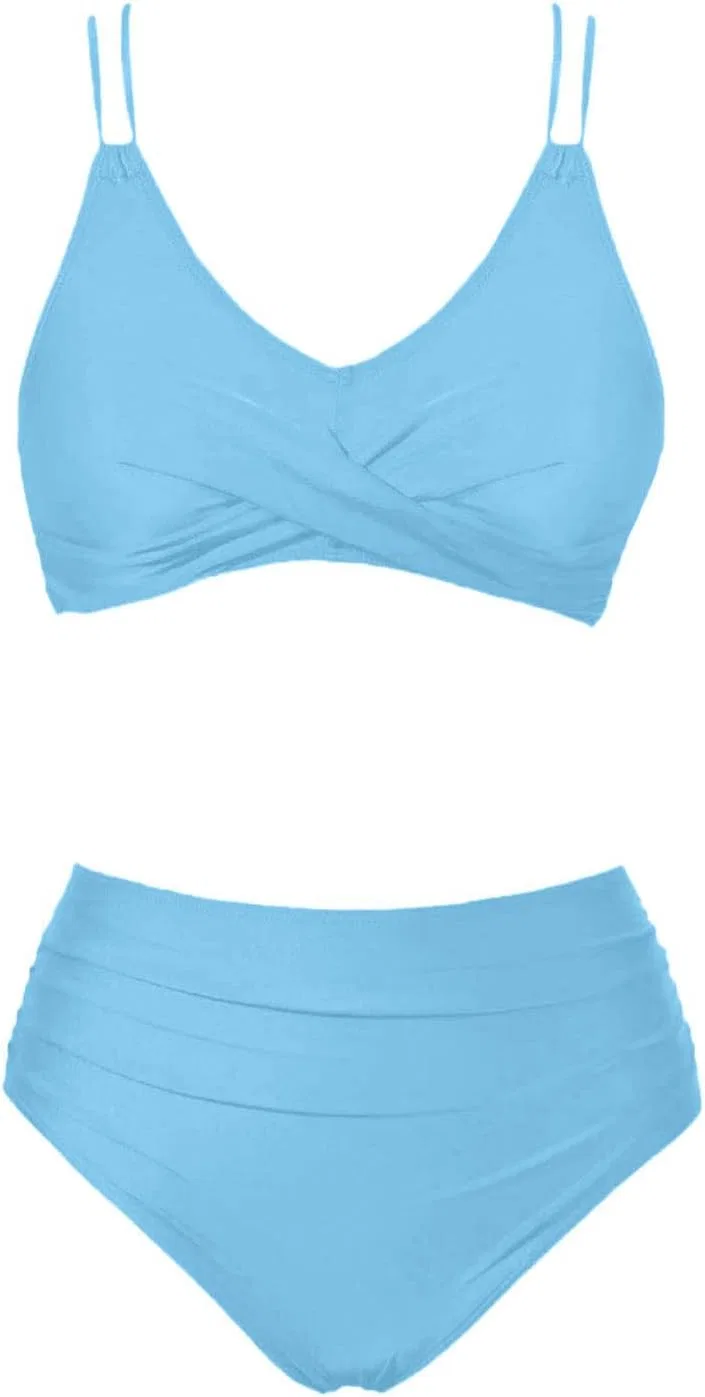 Женский высокий бикини-сет с утяжкой живота Solid Color, Dark Blue — фото 4