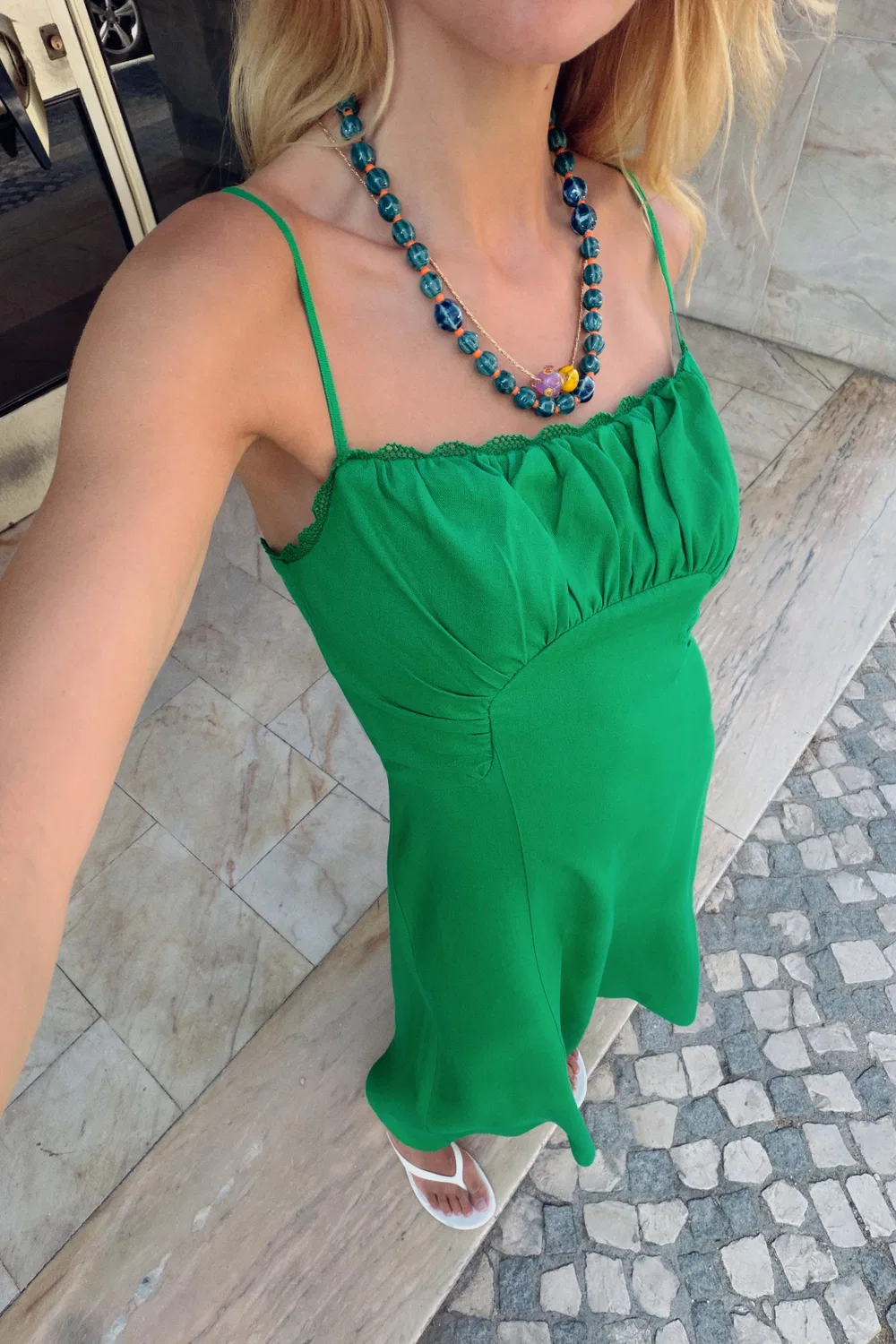 Платье миди из льняной смеси на бретелях ZARA, Green — фото 3