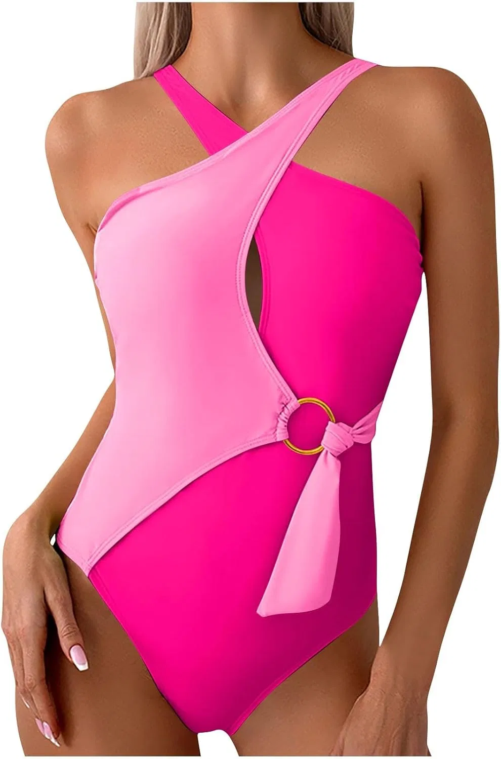 Женский цельный купальник с цветными блоками, Hot Pink