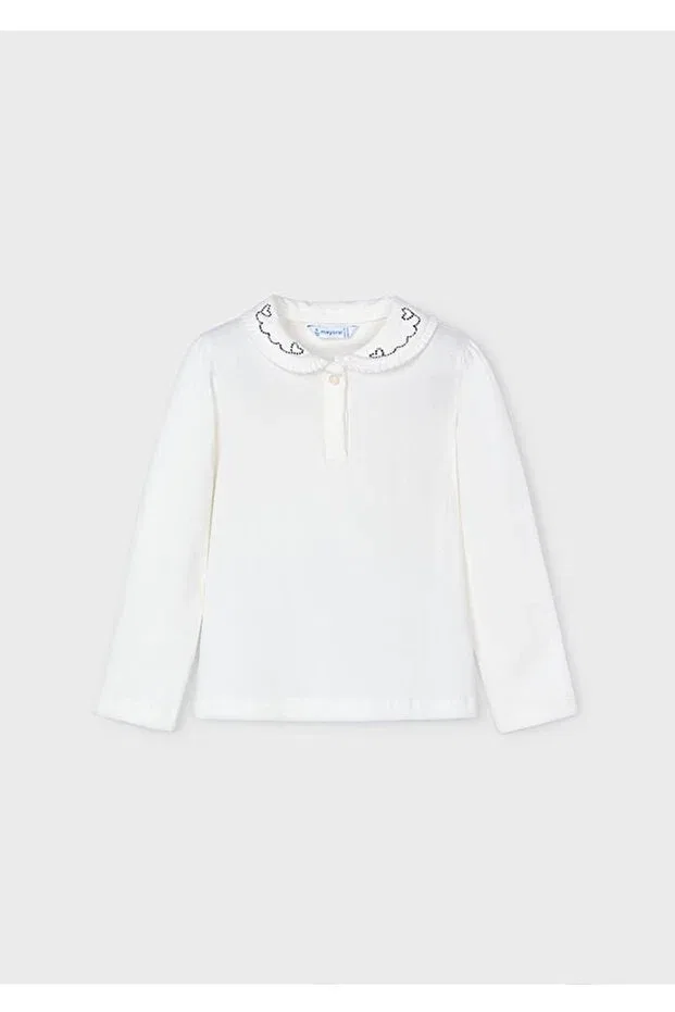 Детская футболка для девочек с длинным рукавом Winter Girl's Collared Stoned T-shirt Mayoral, Nude Color — фото 2