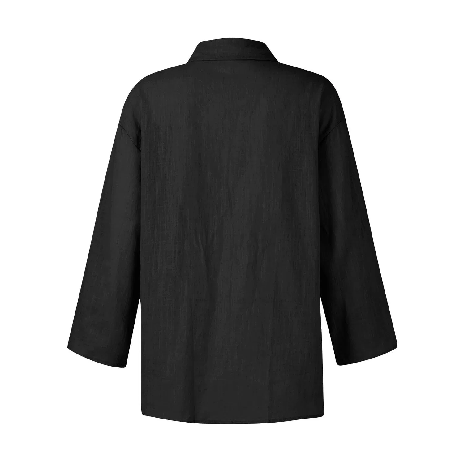 Женская льняная блузка свободного кроя с длинным рукавом, Black — фото 3