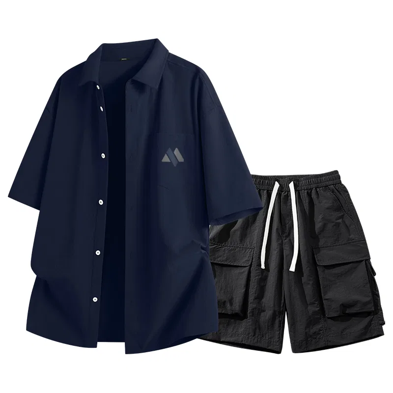 Комплект рубашек детский Ice Silk Cooling MINISO, Navy Blue (Three-Line Gray Blue Chest Logo)+Black