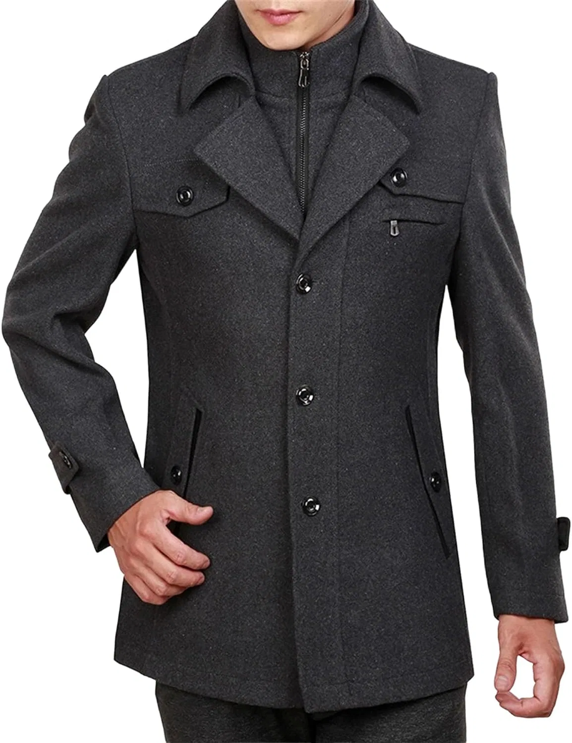 Мужское пальто slim fit с однобортной застежкой, с лацканами, хлопковое, серый