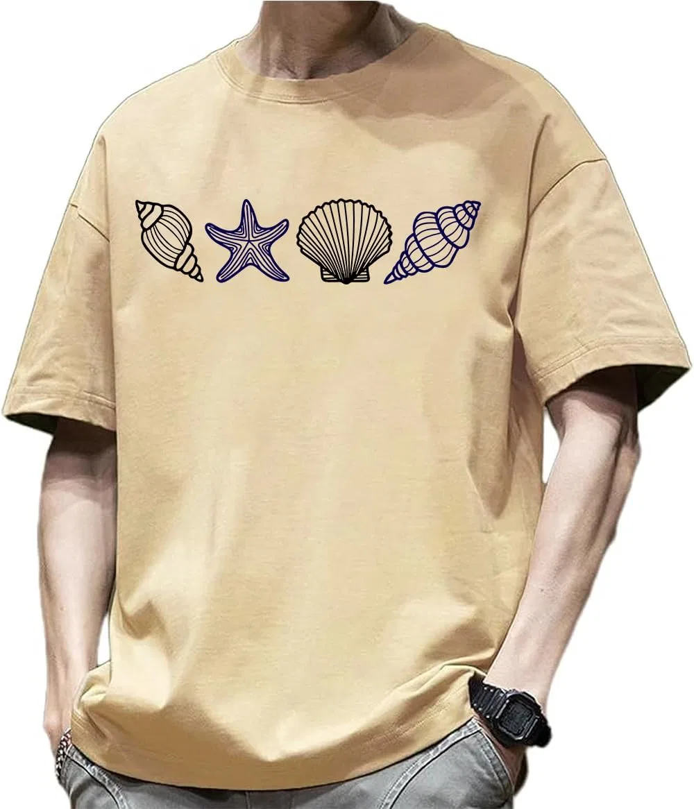 Футболка с принтом Seashells Ocean, Khaki