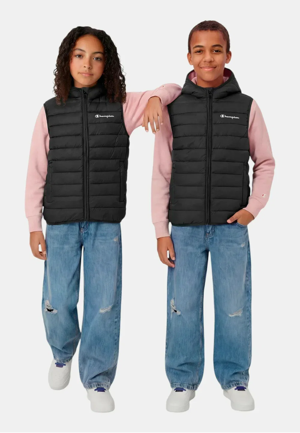 Gilet imbottito con cappuccio da bambino nero - жилет Champion, Black