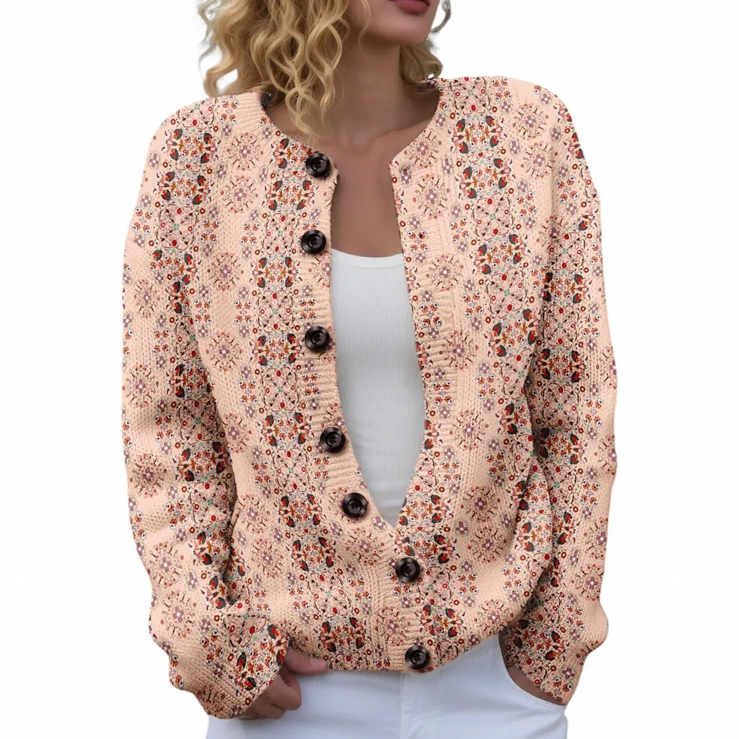 Женский кардиган с принтом Vintage Floral Print, Beige