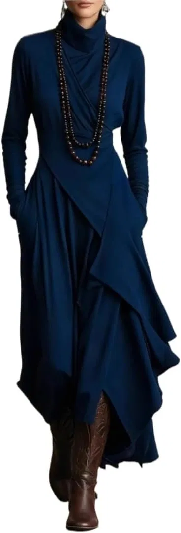 Женское платье макси с асимметричным подолом, Blue