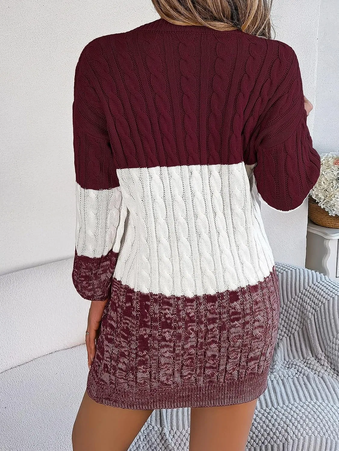 Женское облегающее платье-свитер с цветовым блоком Puff Sleeves, 10 — фото 3