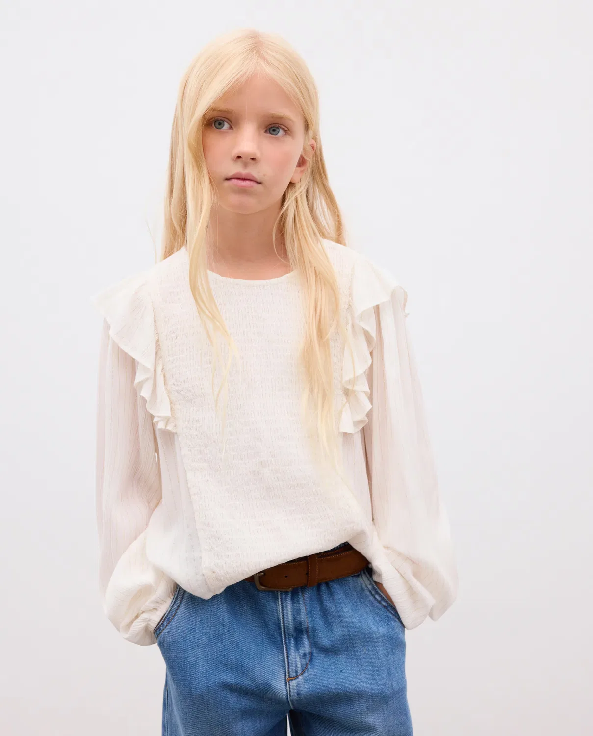 Детская блузка с длинным рукавом, Crep Viscosa Hilo Lurex, Kids El Corte Inglés, белый — фото 2