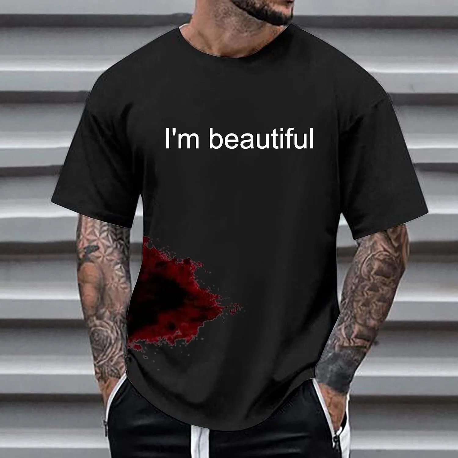 Мужская футболка с кровавым принтом Im Beautiful, Black — фото 3