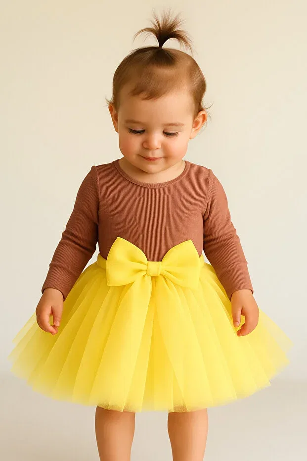 Детская юбка для девочек из фатина с бантом Nsmlife, Yellow