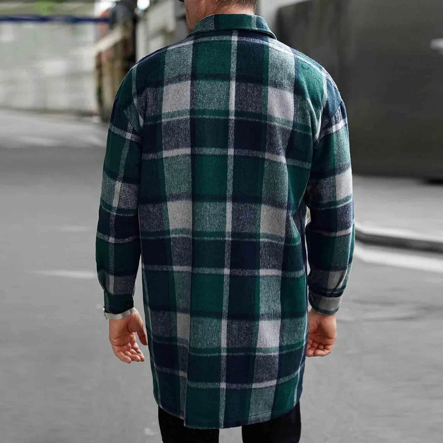 Мужская рубашка из фланели с принтом, Long Sleeve Shirts, армейский зелёный — фото 3