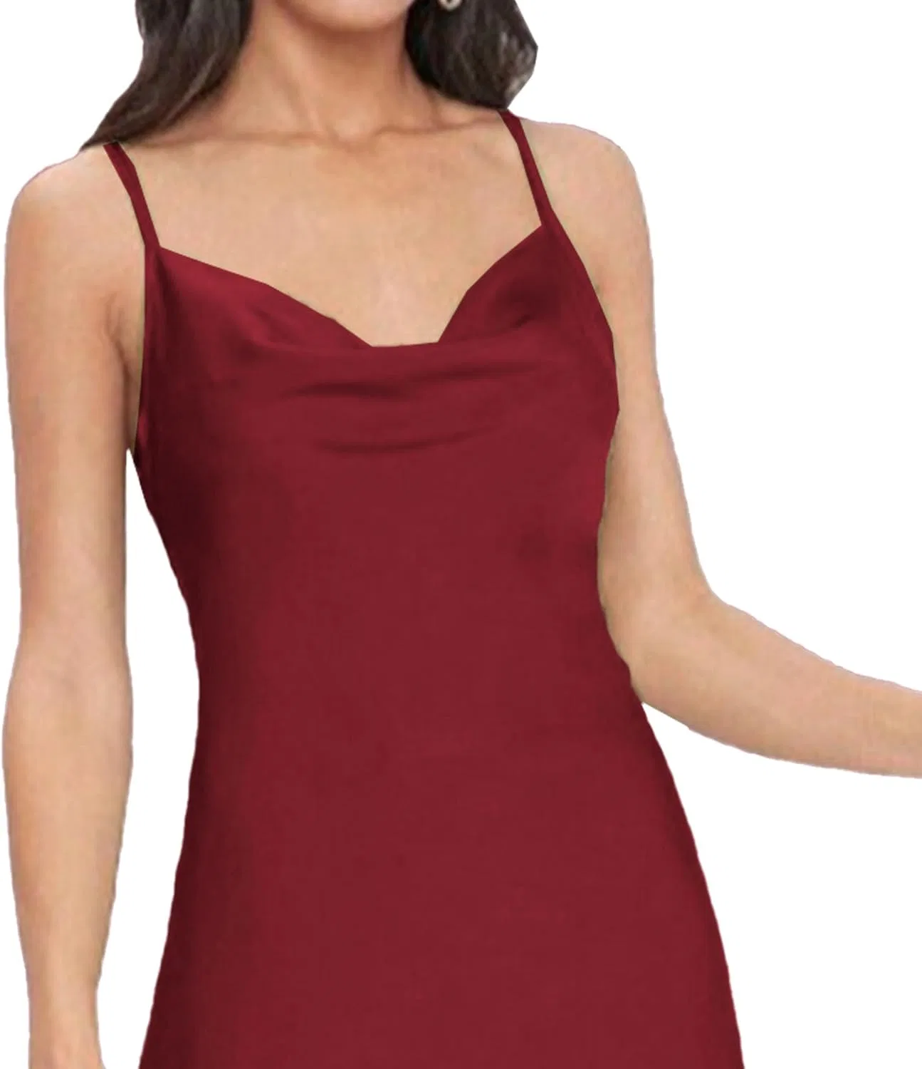 Женское сатиновое платье с глубоким V-вырезом Satin Dress, Wine Red — фото 3