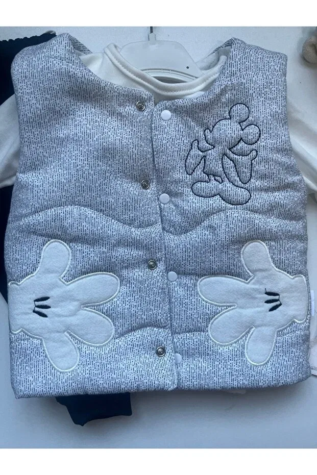 Детский комплект свитшота и брюк с принтом 3-Piece Bebek, Light Gray-Blue — фото 3
