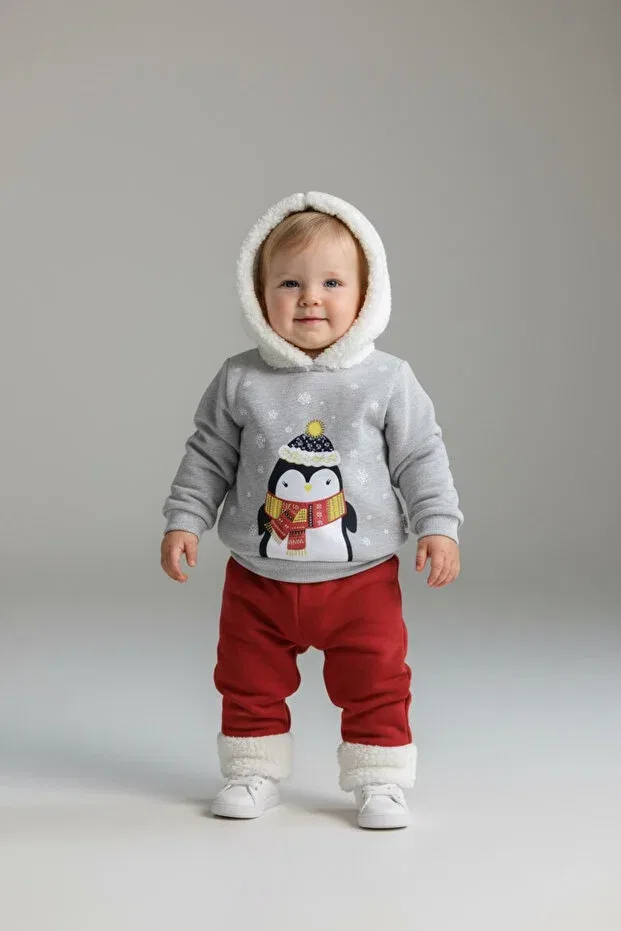 Детский для мальчиков спортивный костюм с принтом Fluffy penguin Pop Kids, Gray — фото 2