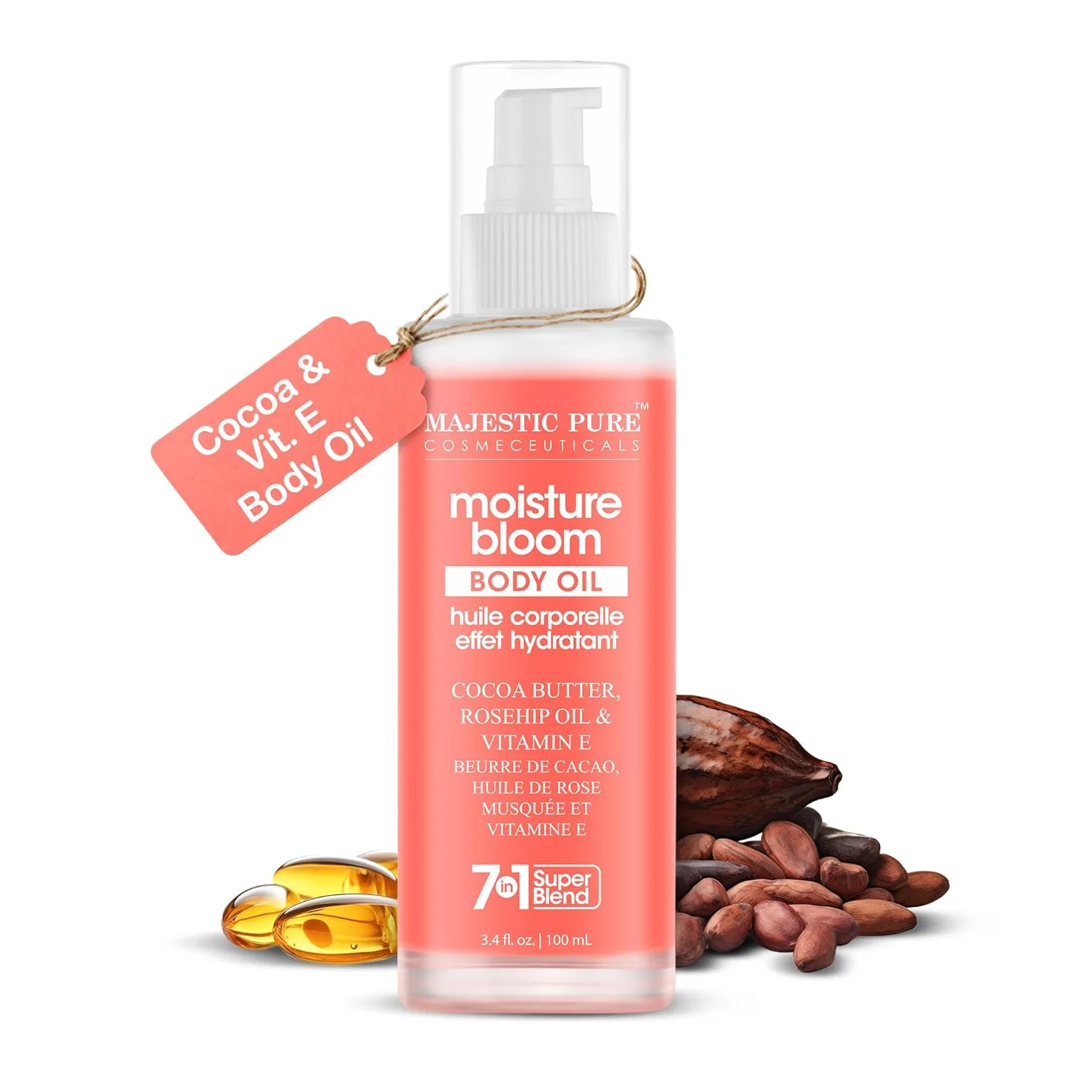 Масло для тела Moisture Bloom, Cocoa Butter & Vitamin E, Majestic Pure, 100 мл