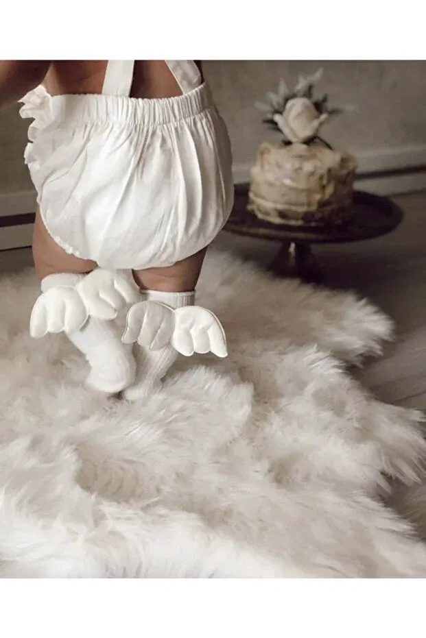 Детские носки для девочек хлопковые angel wings Lalinkids, Ecru